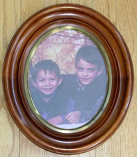 Antique Oval Victorian Wood Picture Frame with Gilded Metal Center Ring