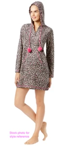 Jenni by Jennifer Moore Hooded PJ Sleep Shirt Beige Leopard Print Front Pocket S - Picture 1 of 23
