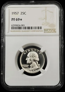 1957 Washington Quarter 25c Certified by NGC PF 69 *STAR* Exceptional Eye Appeal - Picture 1 of 2
