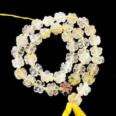 87,00 quilates/14 pulgadas rutilo natural cuarzo flor tallada cuentas filamento NE-26L693 Foto 1 de 2