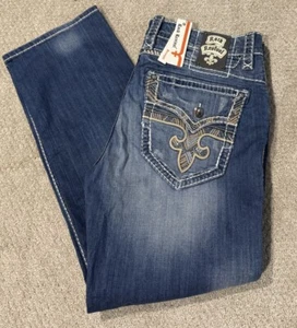 Rock Revival Jeans Men 40x34 Blue Daly Straight Fit Contrast Stitching NWT $238 - Picture 1 of 15