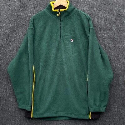 FILA Mens Micro Fleece Jacket Quarter Zip Dark Green Mock Neck Pockets 2XL - Image 1 of 4