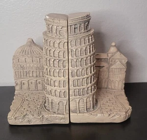 Pair of Leaning Tower of Pisa Bookends Resin with an Antique Finished Look - Picture 1 of 9