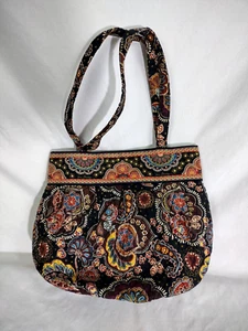 Vera Bradley Shoulder Bag Retired Kensington Scheme Paisley Black Quilted Cotton - Picture 1 of 8