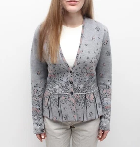 Women's IVKO Floral Wool Jacquard Jacket Knit Cardigan Sweater 40 ~M - Picture 1 of 11