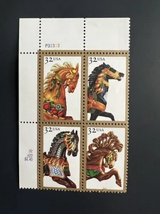 US Carousel Horses 32c Stamp Block of 4 Scott #2976 - 2979 - Picture 1 of 1