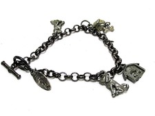 Dog Themed Charm Bracelet House Dog Bone Nameplate Art Deco Vintage Costume