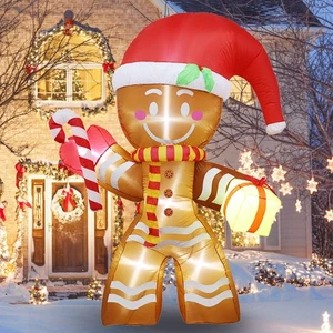 8FT Christmas Inflatables Outdoor Decorations-Gingerbread Man with Candy Cane... - Picture 1 of 6