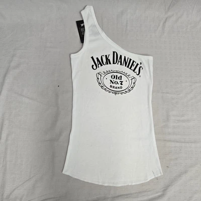 Camiseta sin mangas Jack Daniel's JD para mujer Old No.7 de un hombro blanca pequeña exhibición Foto 1 de 3