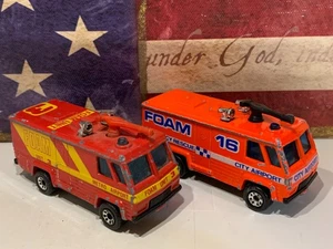 MATCHBOX COMMAND VEHICLE X2. RED/YELLOW & BRIGHT ORANGE, FOAM UNITS,1:114 SCALE - Picture 1 of 9
