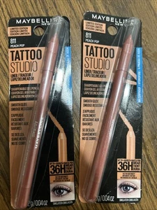 Maybelline Eyeliner Tattoo Studio Waterproof 811 Peach Pop Gel Pencil Lot of 2 - Picture 1 of 2