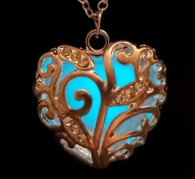 Blue glow-In-the DARK Heart Pendant on Adjustable Chain - Image 1 of 4