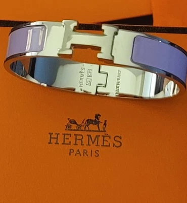 Brazalete Brazalete Hermes Unisex Lavanda Ovalado A Presión Tono Plateado con Caja Original  Foto 1 de 4