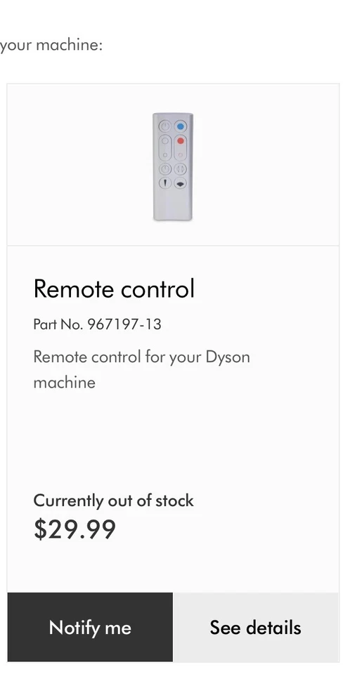 Dyson Air Purifier Remote - Image 1 of 1