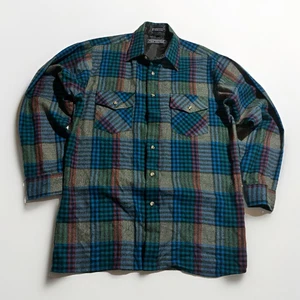 Van Heusen Winterweights Lined Flannel Plaid Button Front Vintage 80s Korea M - Picture 1 of 9