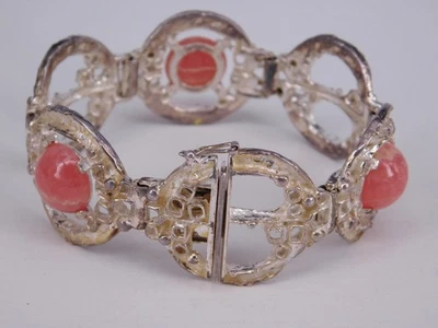 Vintage 925er TEKA Silberarmband mit Rhodochrosit, 19 cm (S 3358) - Bild 1 von 3
