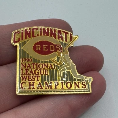 Vintage Cincinnati Reds 1990 NL West Champions Enamel Lapel Pin Gold Red - Image 1 of 3
