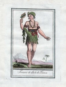 Tanna Island Vanuatu South Pacific Ocean Grasset Costumes Copperplate Engraving - Picture 1 of 1