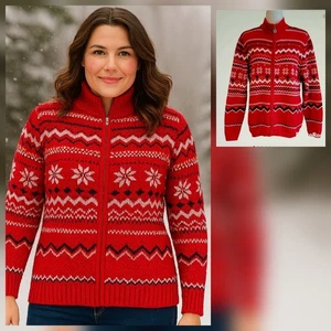 Cárdigan Suéter Rojo Vintage Breckenridge Fair Isle Nórdico Cremallera Frontal Talla XL NUEVO - Imagen 1 de 12