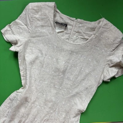 Vintage 90s My Michelle Cream Floral Embroidered Linen Blend Sheath Dress - Image 1 of 4