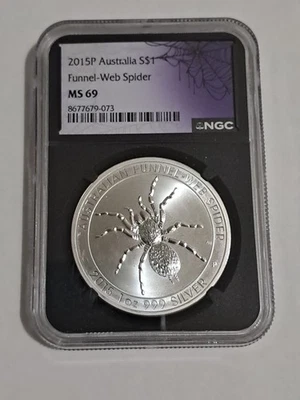 2015-P Australia Funnel Web Spider 1oz .999 Silver MS69 NGC Black Core - Image 1 of 3