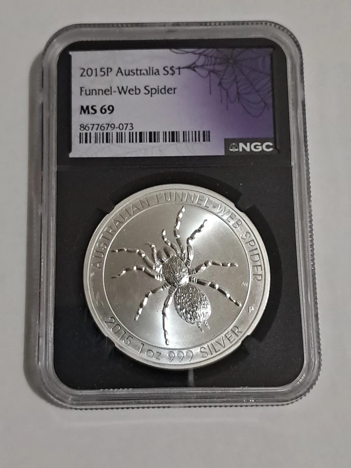 2015-P Australia Funnel Web Spider 1oz .999 Silver MS69 NGC Black Core - Image 1 of 3