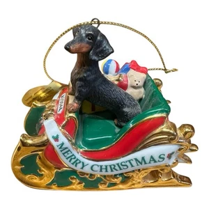 Danbury Mint Dachshund Dog in Santa’s Sleigh 2004 Christmas Tree Ornament - Picture 1 of 5