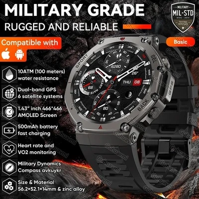 BRANDED T-Rex 3 GPS Smart Watch (10ATM Waterproof, Built-In GNSS, Compass, Military)