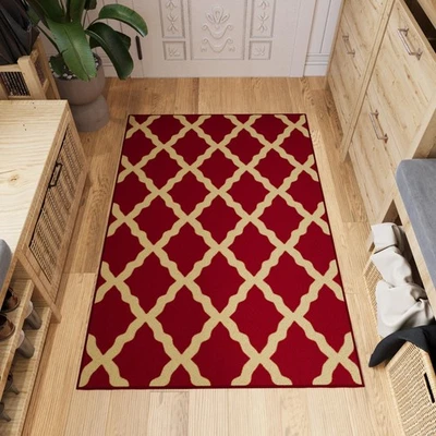 Alfombra Ottohome antideslizante diseño enrejado trasero de goma 3x5 roja Foto 1 de 4