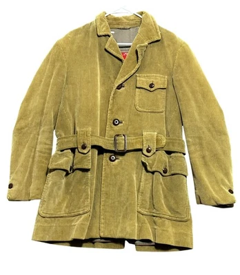 JB охотник куртка мужская маленький желтовато-коричневый вельвет подпоясанный охоты сафари сделано в Италии - Изображение 1 из 4