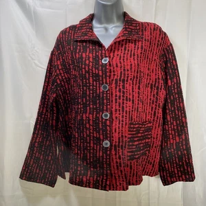 Habitat Clothes To Live In Womens S Button Up Shirt 3/4 Sleeve Boxy Red Black - Picture 1 of 12