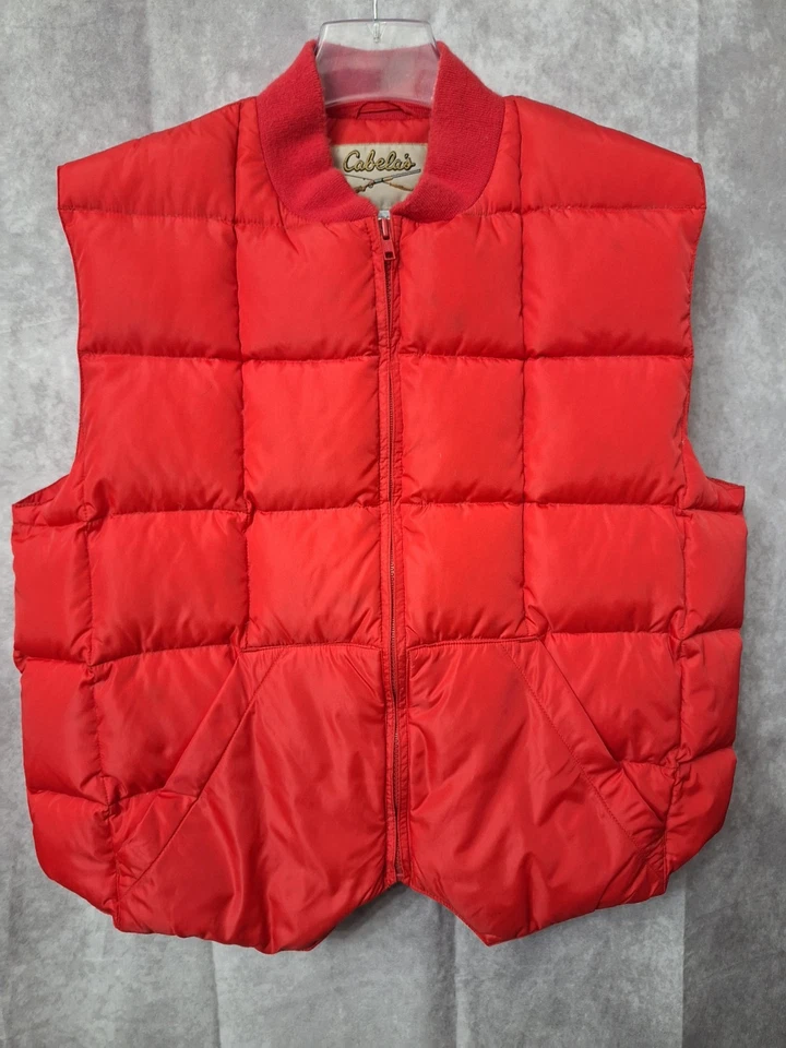 Vtg Cabela's Puffer Vest Mens L Red Goose Down Quilted Full Zip Gorpcore Outdoor - Image 1 of 4