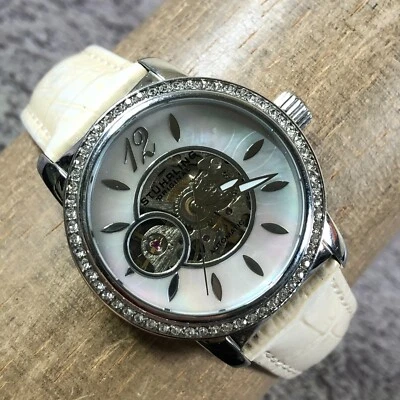 Reloj automático de 34 mm Stuhrling ST-90650 de vestir pavé tono plateado 7 1/2" para dama Foto 1 de 4