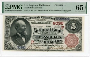 1882 $5 NB of California, Los Angeles Fr#471 CH#4096 65 EPQ PMG 2382394-038 - Picture 1 of 2