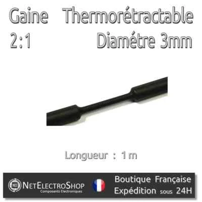 WOER Gaine Thermo Rétractable 2:1 - Diam. 3 mm - Noir - 1m