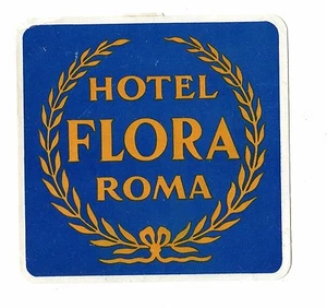 Etiqueta de equipaje de hotel vintage HOTEL FLORA Roma Italia - Imagen 1 de 2