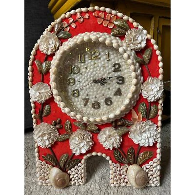 Seashell Wall Clock large red rare unique handmade sheng bang 24” large boho sea - Image 1 of 4