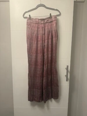 Calça Palazzo de Seda Estampada Rosa e Cinza Emporio Armani Tamanho 40 - Imagem 1 de 4