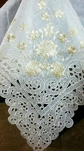 Ivory Gold 72x144" Embroidered Organza Lace Polyester Tablecloth Wedding Party - Picture 1 of 6