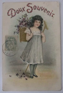 Cartolina d'epoca in rilievo Bambina - postcard - tarjeta - 1906 - Imagen 1 de 1