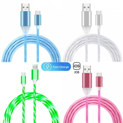LED Light Up Flow Charger Cable USB Charging Data Cord For IOS Android 8 Pin - Image 1 of 4