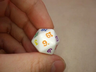 Dados de RPG D20 (vinte lados) poliédrico branco com cores arco-íris - POR CADA - Imagem 1 de 4