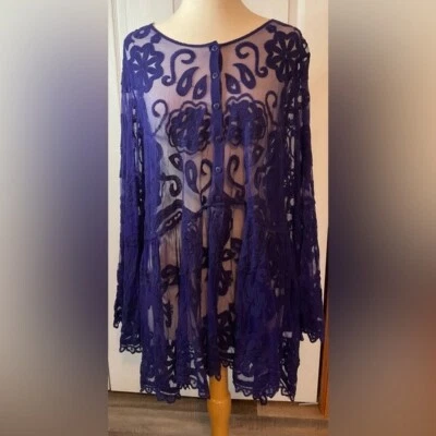 Top túnica Lane Bryant azul encaje transparente talla 14/16 nuevo Foto 1 de 4