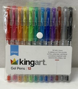 New Kingart Glitter Gel Pens Tip 1.0mm Extra Large Ink Cartridge 12-Pack /Colors - Picture 1 of 2