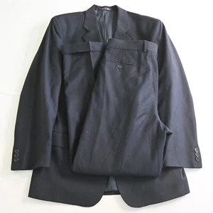 Bachrach 40R 32x32 Navy Blue Stripe Italy Made 100% Wool Mens Jacket Pants Suit - Picture 1 of 12