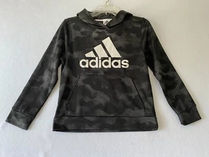 Adidas Black Gray Subtle Camo Print Hooded Sweatshirt - Size 10/12 - Picture 1 of 8