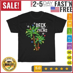 Deck The Palms Tropical Hawaii Christmas Palm Tree Lights T Shirt Men Women Kid - Picture 1 of 11