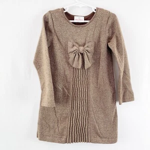 Hanna Andersson Gold Brown Metallic Long Sleeve Sweater Dress Size 5 Holiday - Picture 1 of 8