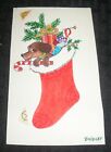 CHRISTMAS Cute Dog in Stocking w/ Candy Cane 3x5.25" Greeting Card Art #300-2