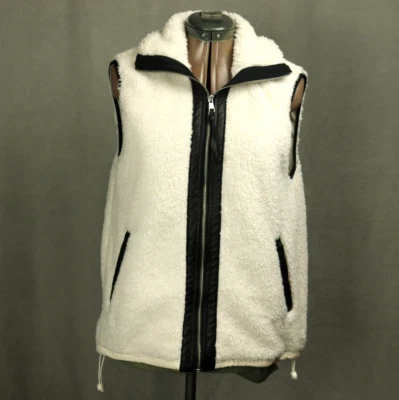 Colete Abercrombie & Fitch macio A&F Sherpa lã couro sintético com zíper frontal creme P - Imagem 1 de 4